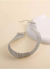 Crystal rhinestone choker necklace, adjustable silver clasp on diamond-like band
