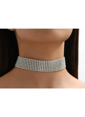 hutich crystal rhinestone choker necklace worn on neck with multiple rows of sparkling stones