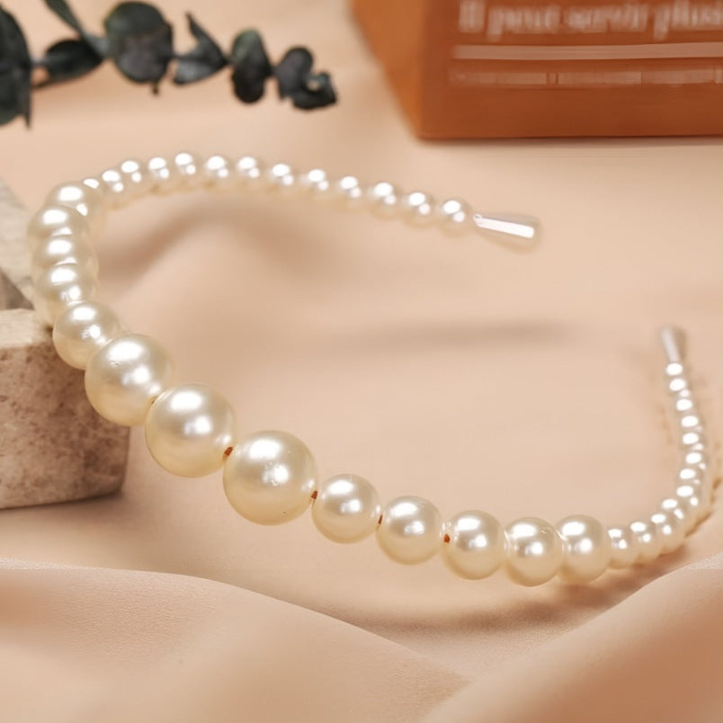 Huitich silver pearl headband for girls featuring elegant varying sized pearls on a slim band
