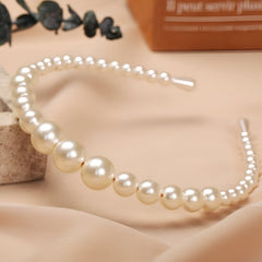 Huitich silver pearl headband for girls featuring elegant varying sized pearls on a slim band
