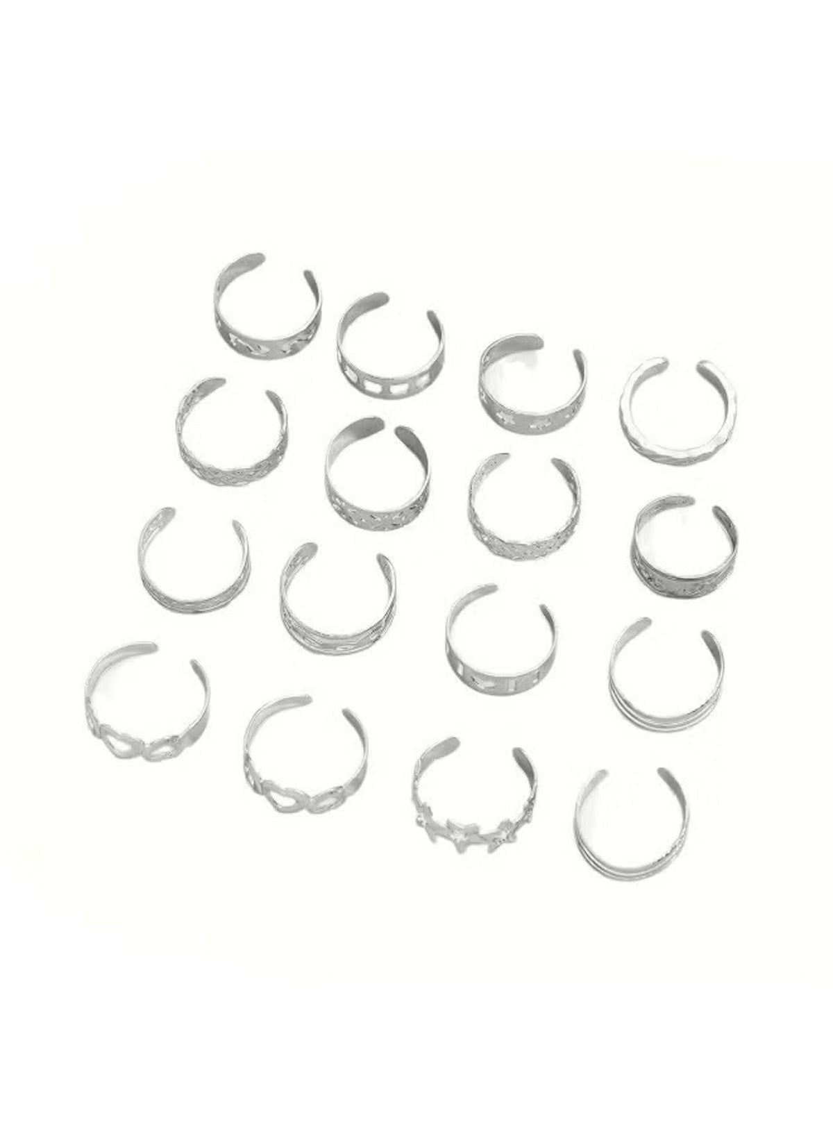 Huitich Silver Ring Set for Women featuring 16 stylish adjustable rings with unique designs