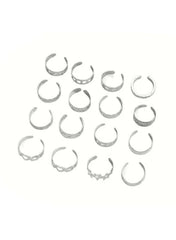 Huitich Silver Ring Set for Women featuring 16 stylish adjustable rings with unique designs