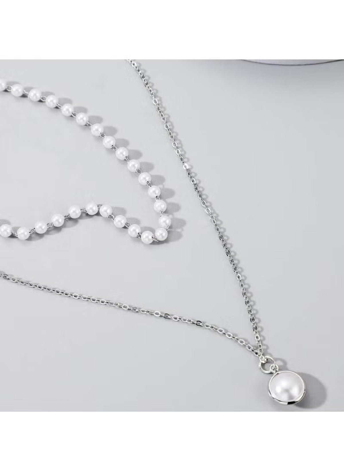 Huitich silver tone fashion necklace for women with delicate chain and round pearl pendant