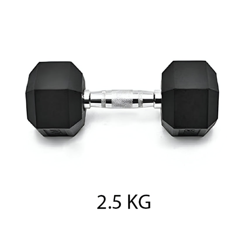 Huitich single gym dumbbell for home workout 2.5 kg with hexagonal black weights and chrome handle