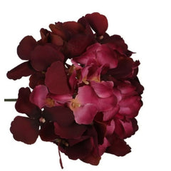 Huitich single stem silk hydrangea flower in deep red and pink shades with realistic petals