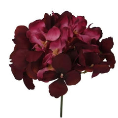 Huitich single stem silk hydrangea flower in dark red with realistic petals and green stem