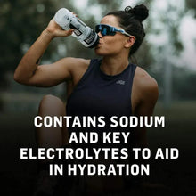 SIS Hydro Electrolyte tube held by athlete, with “contains sodium and key electrolytes” text