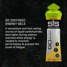 SiS GO isotonic energy gel sachet, apple flavor, with SiS branding and flavor band