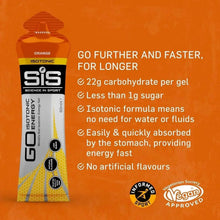 SiS GO isotonic energy gel sachet, orange flavor, with dosage markings