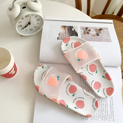 Huitich size 38 39 slip on sandals with pink peach print and heart detail on white background