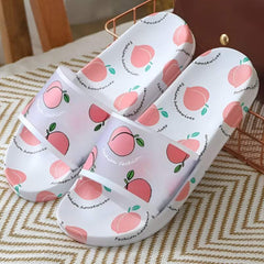 Huitich size 38 39 slip on sandals with pink peach print on white base for casual wear