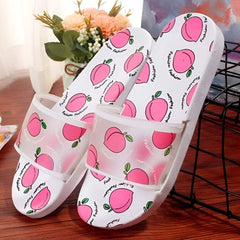 Huitich white slippers with pink peach patterns size 38 39 slip on sandals with transparent straps