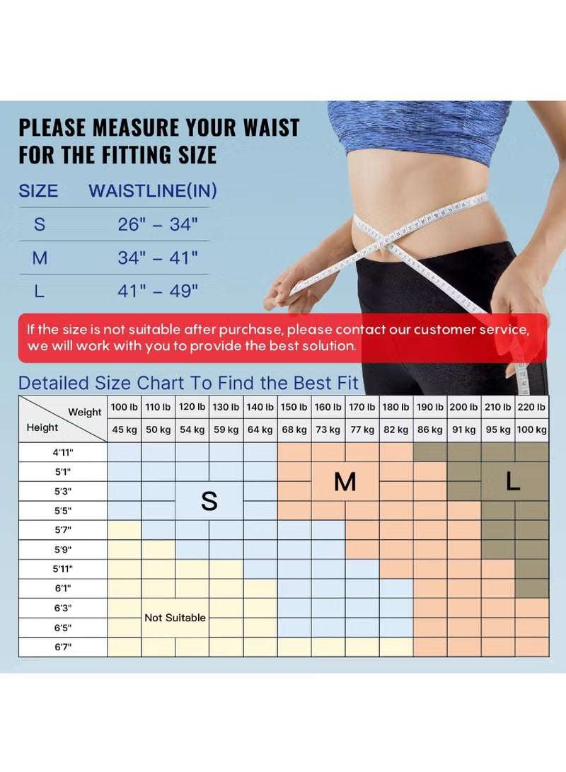 Size chart for Rock Pow back brace posture corrector for men and women with measurements for fitting.