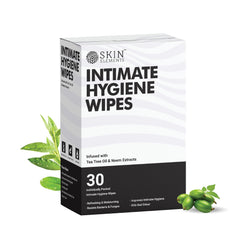 Skin Elements box of 30 intimate hygiene wipes for men with tea tree and neem extracts and green leaves