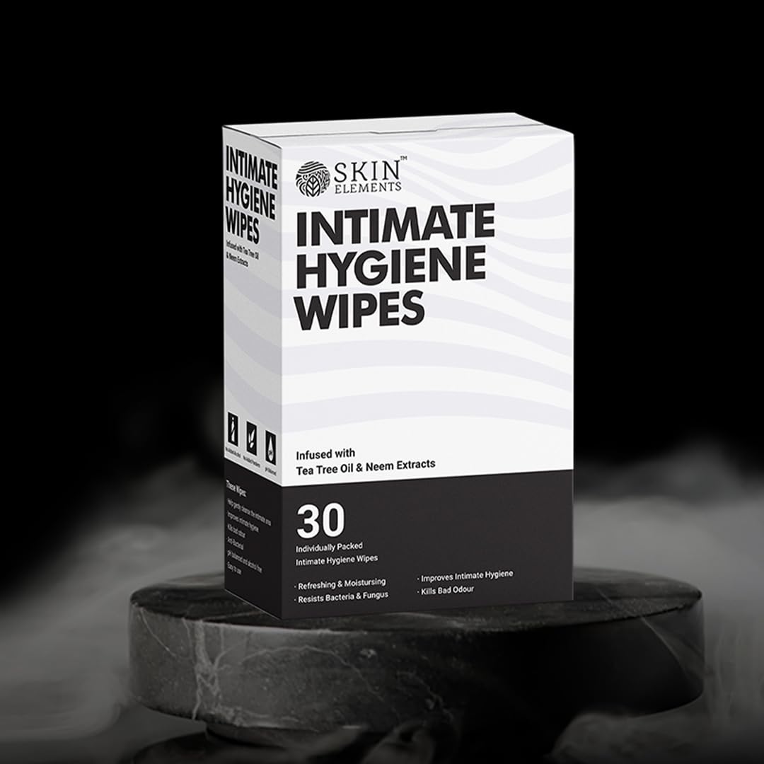 Skin Elements box of intimate hygiene wipes for men 30 count infused with tea tree and neem extracts