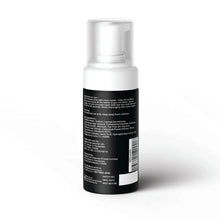 Men’s intimate wash bottle back panel with barcode and white pump