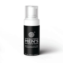 Men’s intimate wash bottle with white pump and black label
