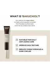 Centella bakuchiol eye cream tube with daily-use checklist panel