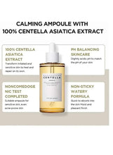 Centella ampoule serum bottle with white dropper, 100% centella calming formula
