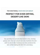 Centella sun serum in squeeze bottle with pump, white and watery gel texture