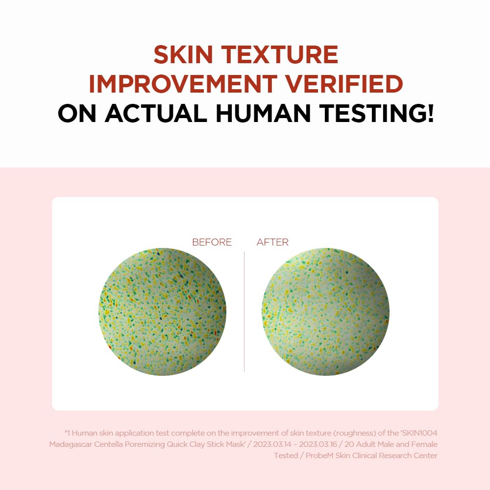 Before and after skin texture comparison showing improvement using pore minimizing face mask stick