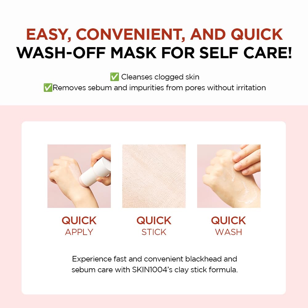 Pore minimizing face mask stick from SKIN1004 applied on skin for quick cleanse and wash-off