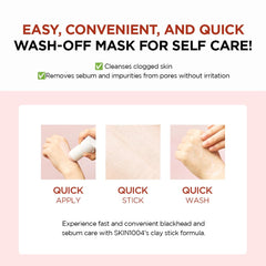 Pore minimizing face mask stick from SKIN1004 applied on skin for quick cleanse and wash-off
