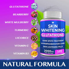 Northern Crown skin whitening glutathione bottle with ingredients list and 120 vegan capsules glutathione whitening pills UAE