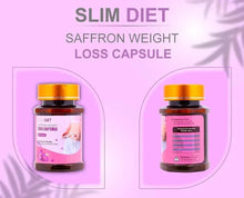 Saffron weight loss capsule jars shown in two circular product panels