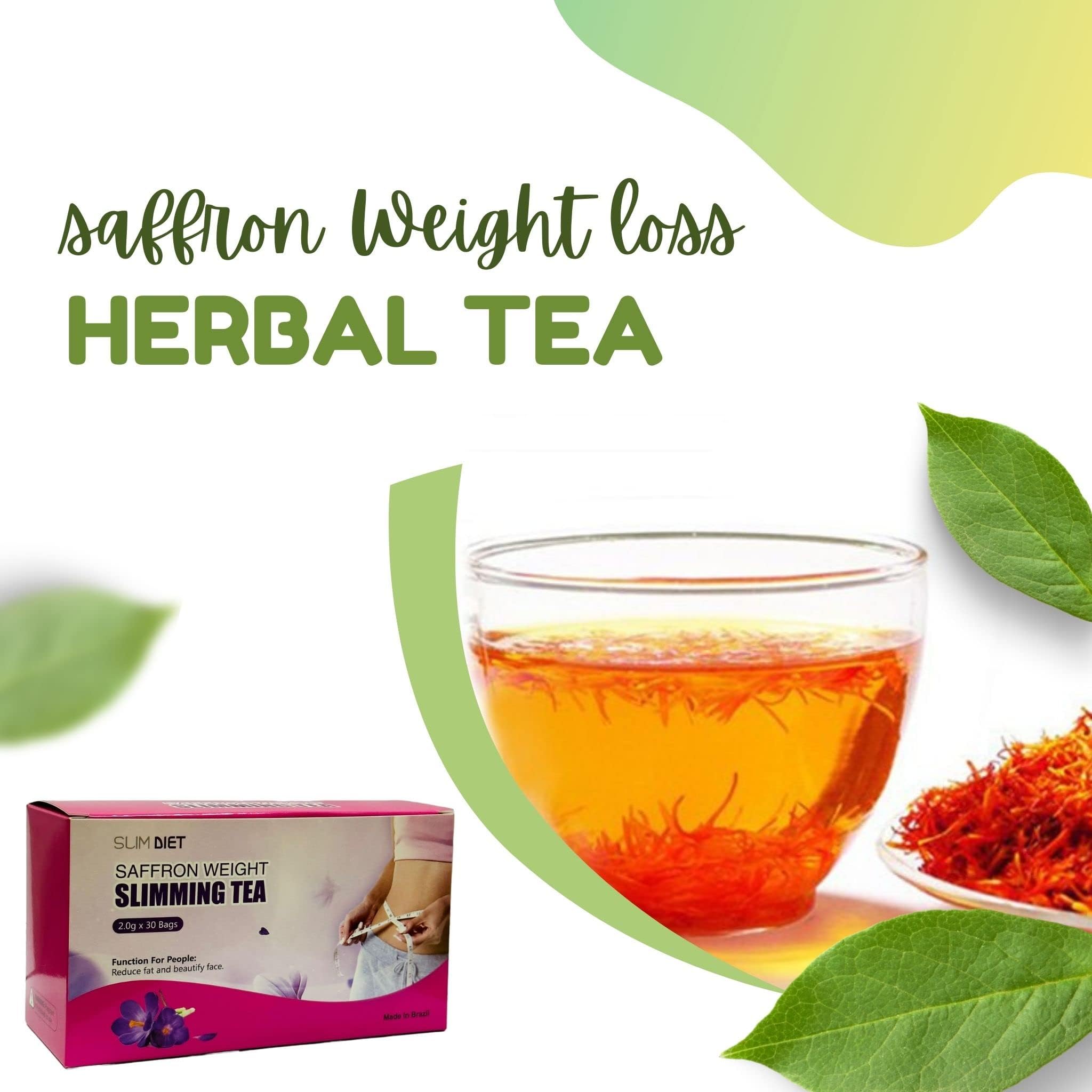 BEAUTY AMBITION saffron slimming tea for weight loss box with glass cup of saffron tea and loose saffron threads