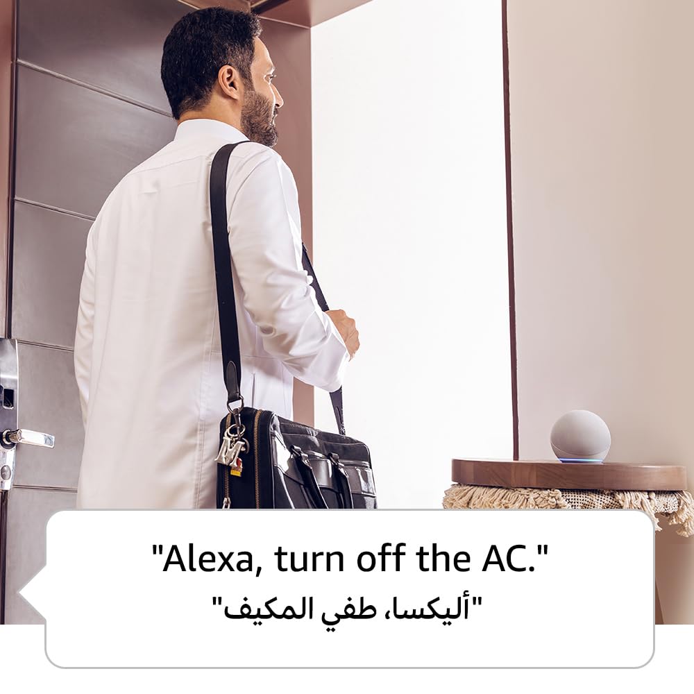 Man using smart home bundle with Ring doorbell commanding Alexa to turn off the AC indoors