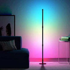 Huitich smart indoor standing lamp for living room with colorful ambient lighting beside sofa and side table