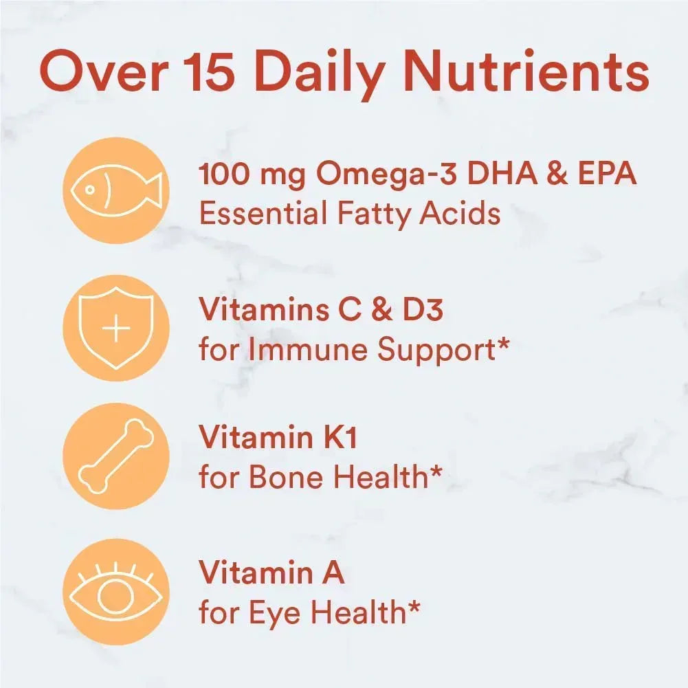 SmartyPants Kids Multivitamin Gummies: Omega 3 Fish Oil (EPA/DHA), Vitamin D3, C, Vitamin B12, B6, A, K & Zinc for Immune Support, Biotin, Gluten Free, Three Fruit Flavors, 120 Count (30 Day Supply) - Mumzar