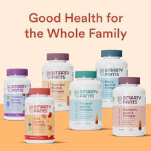 SmartyPants multivitamin gummies bottles for family members, grouped together.