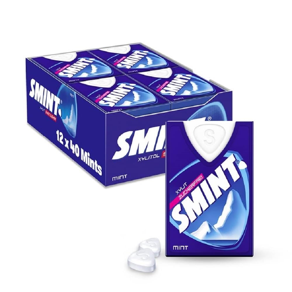 Smint portable mint pack with triangular white tablets and 12 pack display box sugarfree mints