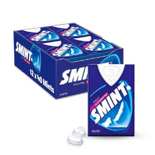 Sugarfree mint candy box pack with an individual white mint piece