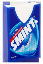 Sugarfree mint candy box close-up, blue front panel with mint graphic