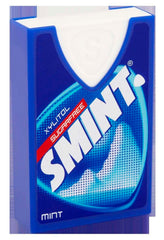 Smint sugarfree mints blue pocket pack with single white triangular mint visible portable breath freshener