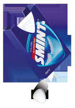 Smint sugarfree mint box with xylitol shield design and one mint piece