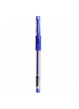 Blue gel ink pen with transparent barrel and blue cap
