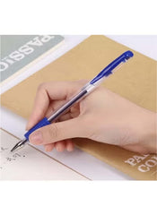 Huitich gel ink pen with blue grip held by hand, smooth writing pen for exams on paper