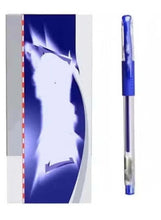 Blue gel ink pen with clear barrel and blue cap