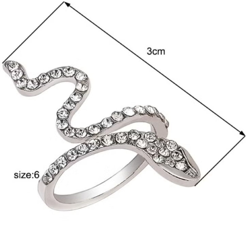 Snake design ring silver with crystal accents size 6 measuring 3 cm length elegant jewelry