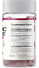 Supplement Facts label panel on sugar-free gummy bottle with red gummies inside