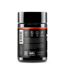 Back label on nitric oxide booster bottle with certifications and barcode