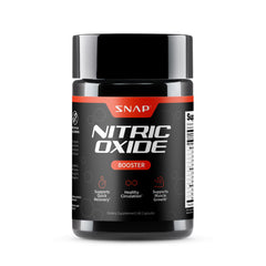 Snap Supplements Nitric Oxide Booster bottle with black and red label, supports circulation and recovery nitric oxide supplement UAE