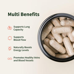Snap Supplements nitric oxide supplement UAE jar of beige capsules alongside multi benefits list for blood flow and energy
