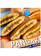 Caramel protein pancake cookies, no sugar added, 99 kcal badge, stacked