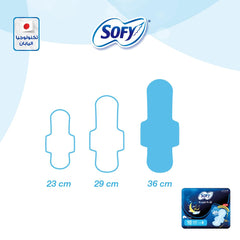 Sofy Comfort Night sanitary pads 35cm UAE pack shown with Sofy logo and three pad size silhouettes 23 29 36 cm
