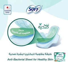 SOFY sanitary pads large with wings anti bacterial sheet for healthy skin pack showing pad and packaging